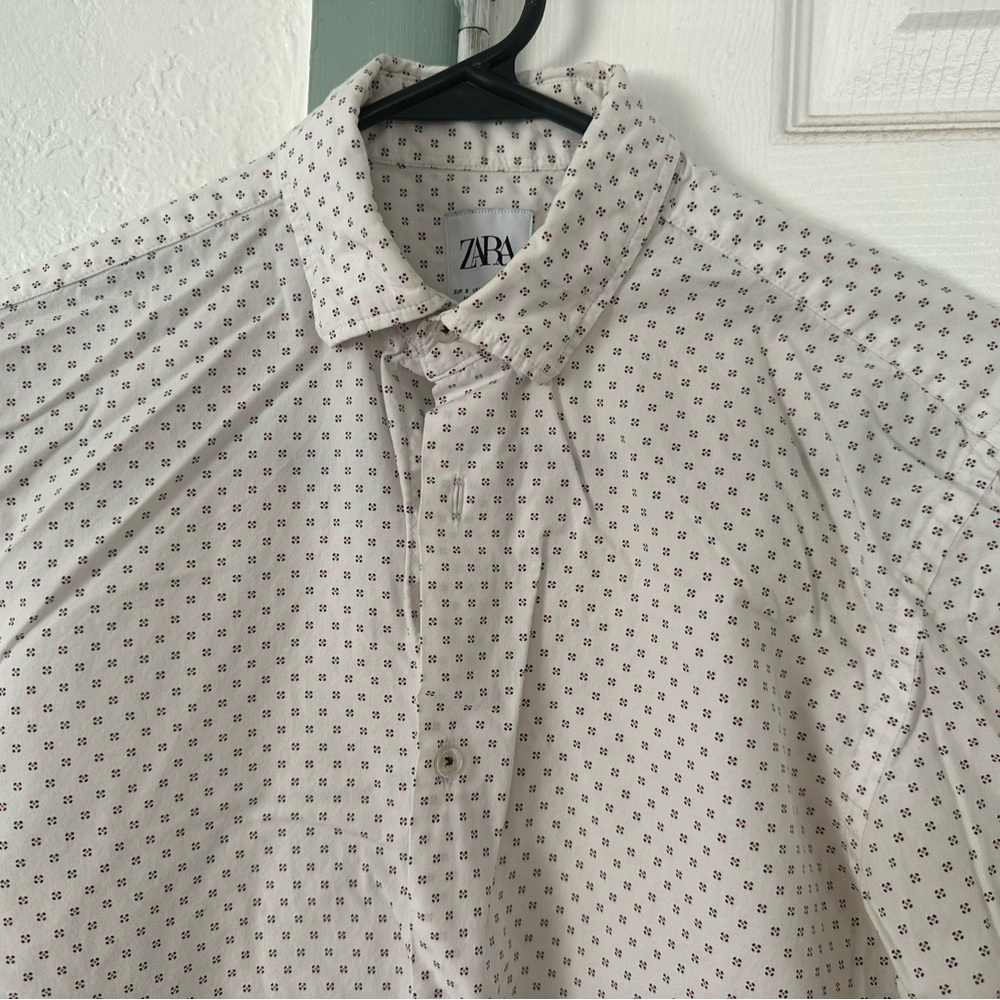 Zara Men's White Patterned Slim Fit Shirt